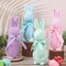 Flocked Bunny Easter Decorations Pastel Rabbit Figurines with Bow for Spring Easter Home Office Party Table Centerpiece Decoration, 4 Pcs